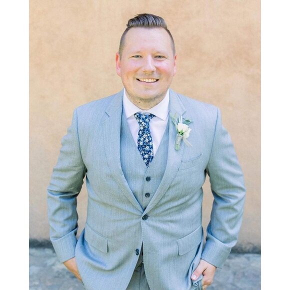 Men's Skinny Tie Floral Print Cotton Necktie Great for Weddings Blueberry Bliss - Picture 6 of 6